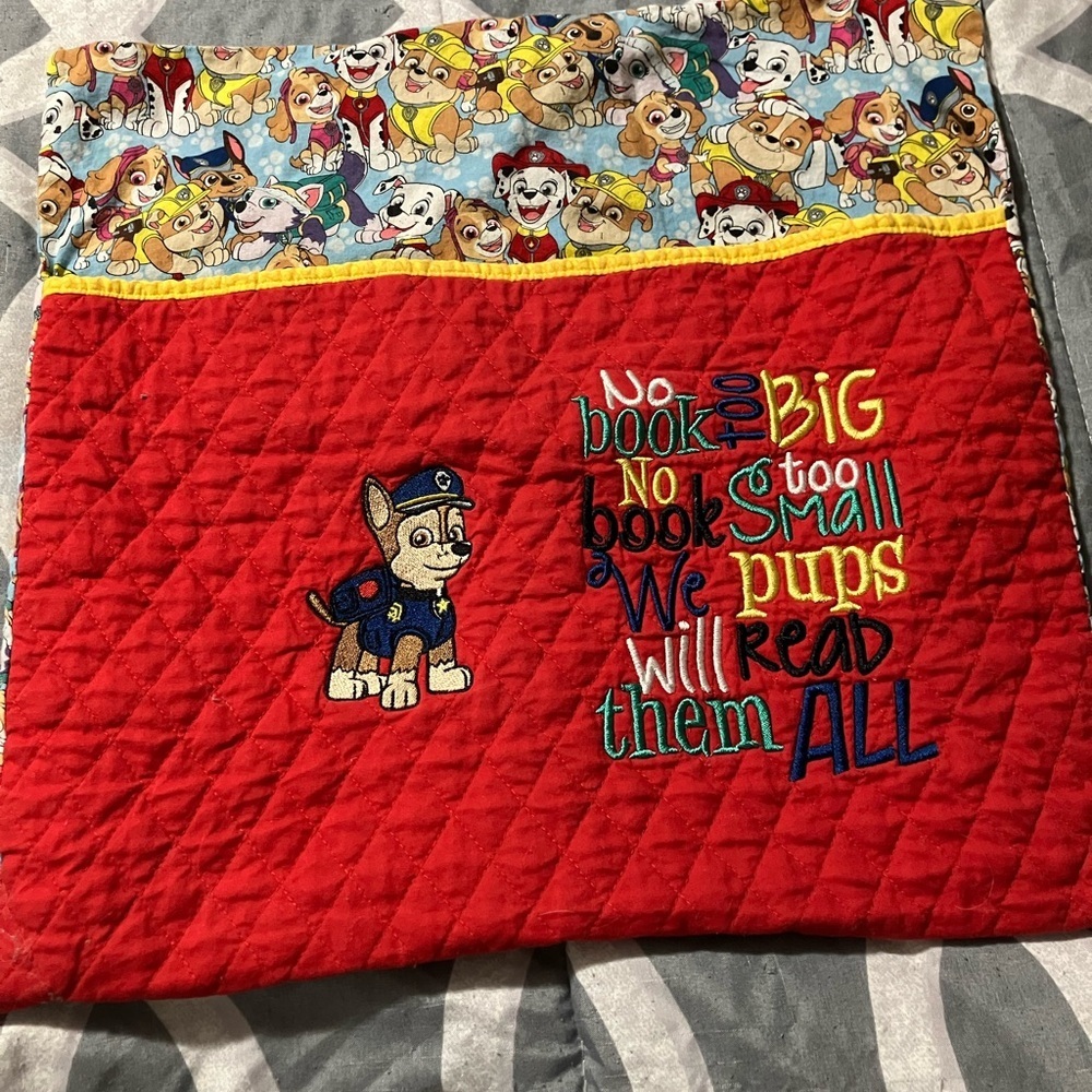 Red Quilted Reading Pillow Cover with Colorful Embroidery